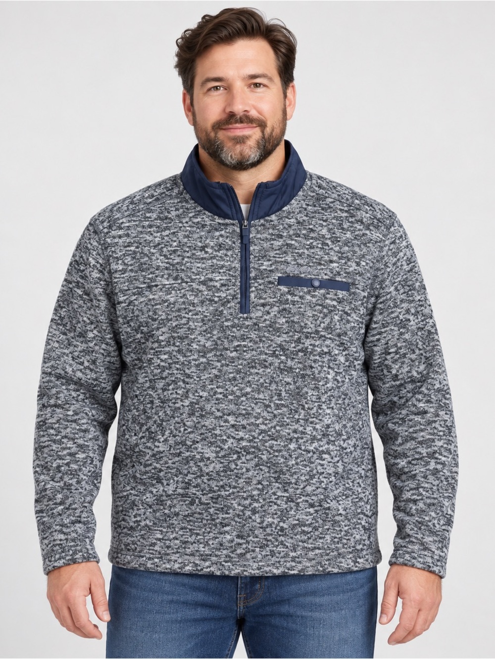 Eddie Bauer Mens XL Gray Sweater Fleece Quarter Zip Pullover Snap Pocket Outdoor